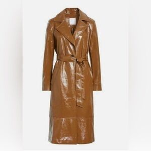 Leith brown patent faux leather trench coat